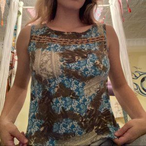 Boho tank top with brown beads on the top!